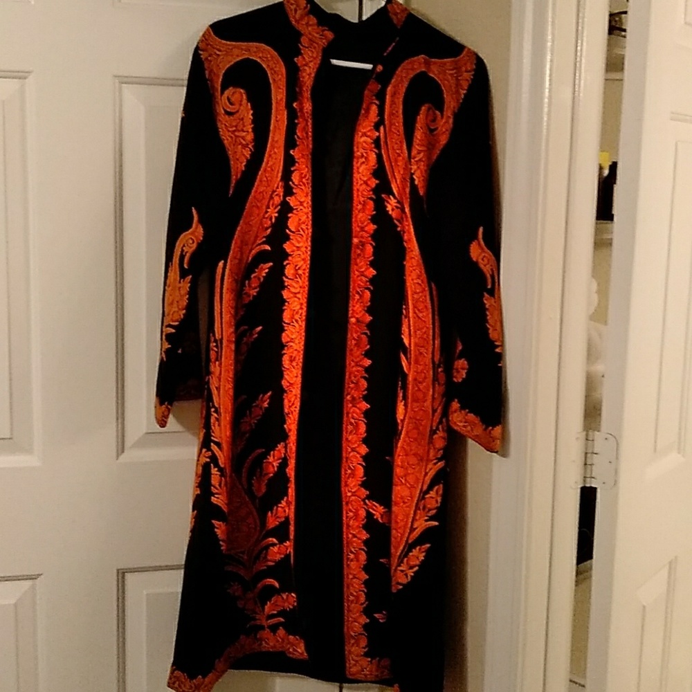 Long coat with handstitched embroidery